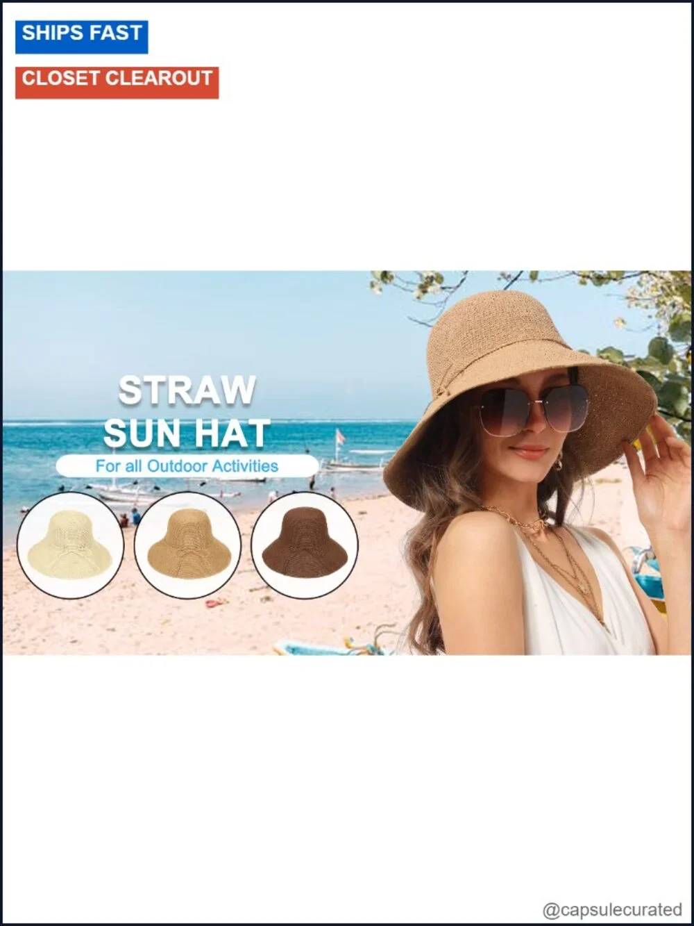 Straw Bucket Hat Wide Brim UPF 50+ Packable Women's Sun Hat